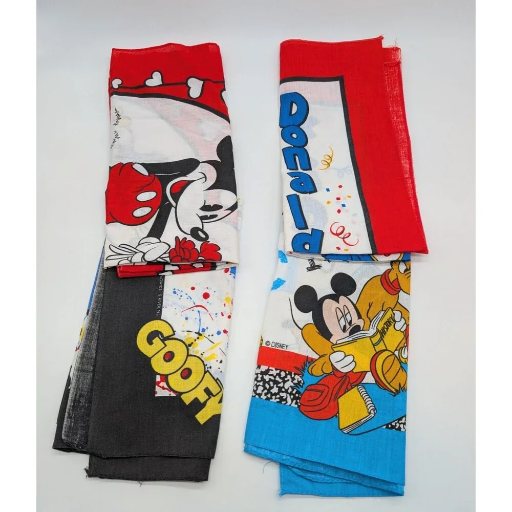 4 Disney J.A. Woronowicz Mickey Minnie Goofy Donald Pluto Bandanas Handkerchief